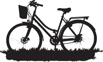 A silhouette of a bicycle on grass vector