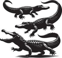 Crocodile silhouette set, black and white illustration vector