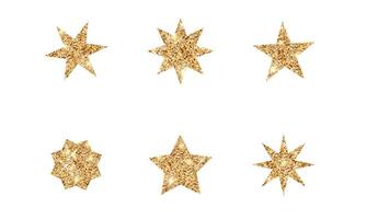 Christmas collection of shiny golden stars. Set of star shapes. Abstract cool shine effect sign design. Templates for design, posters, projects, banners, logo, and business cards vector
