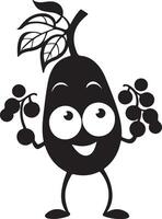Black and white cartoon fruit with eyes and hands vector