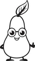 A cartoon pear with glasses and a leaf on its head vector