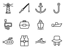 fishing and ocean icon set. Isolated linear style icon design vector