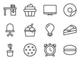 home office and cakes icon outline and linear vector