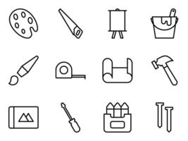 builder tools and paint studio icons set vector