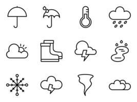 weather rain Icon Set with Outline Style vector