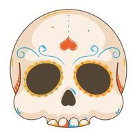 Decorative skull with heart and floral designs, vector