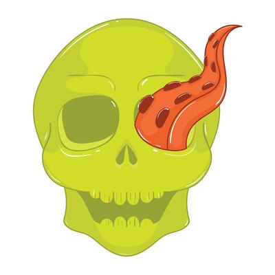 Skull with tentacle coming out of eye socket,