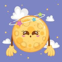 Moon surrounded by colorful stars in outer space, illustration vector