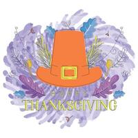 Isolated pilgrim hat with autumn leaves Happy thanksgiving poster vector