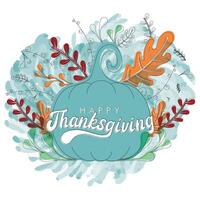 Isolated pumpkin with autumn leaves Happy thanksgiving watercolor poster vector
