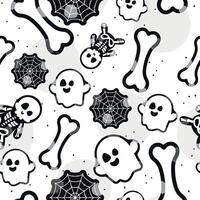 Halloween pattern with ghosts, skeletons, and spider webs vector