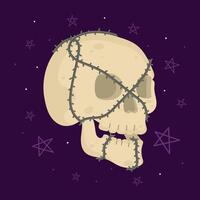 Skull wrapped in barbed wire with mystical background, vector