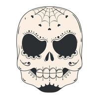 Spider web decorated sugar skull in black and white, vector