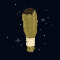 Burning sage bundle on dark mystical background, vector