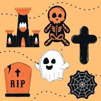 Halloween pattern with ghosts, skeletons, and haunted castles vector
