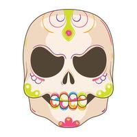 Decorative sugar skull with swirls and floral designs, vector
