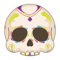 Ornate sugar skull with circular designs, vector