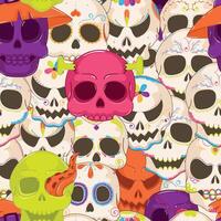 Halloween skull pattern with spooky and festive designs, vector