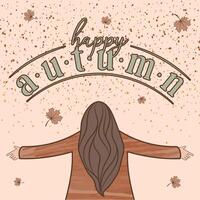 Isolated happy girl enjoying the season Happy autumn background vector