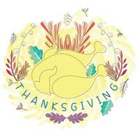 Isolated roasted turkey and autumn leaves Happy thanksgiving poster vector