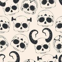 Halloween skull pattern with spooky and decorative designs, vector
