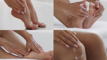 The individual focuses on moisturizing their feet and hands, nurturing their skin. This self-care routine highlights the importance of personal wellness and relaxation. video