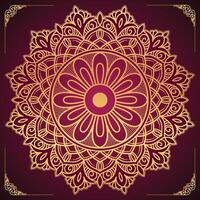 luxury golden mandala design in red and pink gradient background vector