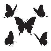 Set of Black Silhouette Flying Butterflies Isolated on White Background vector