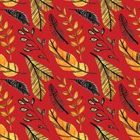 Watercolor seamless floral pattern with orange and black leaves on red background. Christmas tree branch pattern. Perfect for greeting cards, invitation, wrapping paper, textile vector