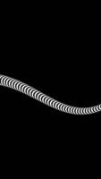 This artwork features an abstract curved line design that stands out on a striking black background video