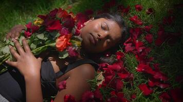 Enjoying a Serene and Peaceful Moment with Beautiful Roses Embraced by Natures Charm video