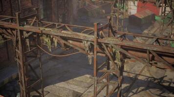 Abandoned factory complex with collapsing structures and decaying brick walls video