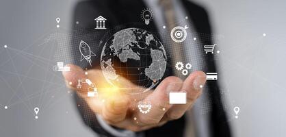 Digital link tech, Business global internet connection application technology and digital marketing photo