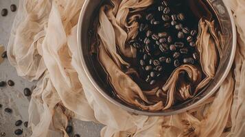 Visual guide to dyeing fabric with coffee, tutorial style, process composition, warm and natural color palette, DIY creativity and eco-friendly living mood photo