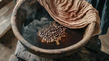 Visual guide to dyeing fabric with coffee, tutorial style, process composition, warm and natural color palette, DIY creativity and eco-friendly living mood photo