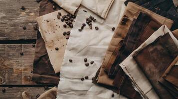 Visual guide to dyeing fabric with coffee, tutorial style, process composition, warm and natural color palette, DIY creativity and eco-friendly living mood photo