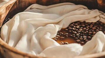 Visual guide to dyeing fabric with coffee, tutorial style, process composition, warm and natural color palette, DIY creativity and eco-friendly living mood photo