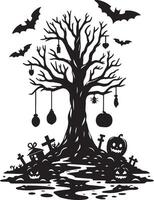 Simple Halloween Tree Design Black And White vector