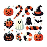 Halloween Candy Set Collection Design With Flat Background vector