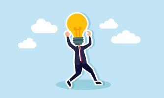 A businessman with a lightbulb head, illustration of business development driven by ideas and innovation vector
