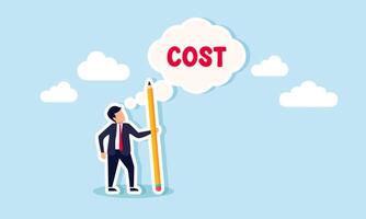 A businessman is holding a pencil while envisioning COST, illustration of preparing a business cost planning vector