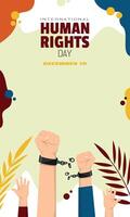 International Human Rights Day template with raised fists and broken chains vector