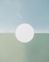A white circular object is sitting on top of a green surface photo