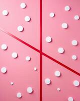 A pink wall with white circles and red lines photo