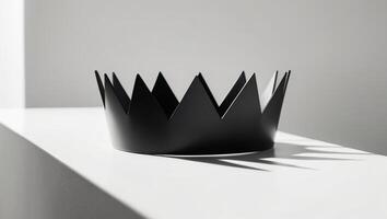 A black crown sitting on a white surface photo