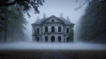 An old house in the fog with fog photo
