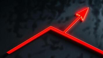 A red arrow pointing upward on a graph photo