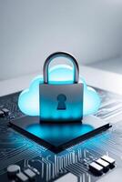 Cloud computing concept with padlock on top of circuit board photo