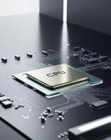 Illuminated Central Processing Unit on Circuit Board. photo