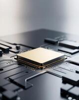 Illuminated Central Processing Unit on Circuit Board. photo